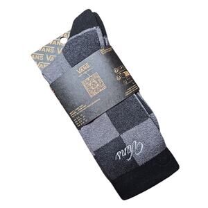 Vans Checkerboard Crew Socks Black Gray Men’s 9.5-13 Cushioned Athletic Skate